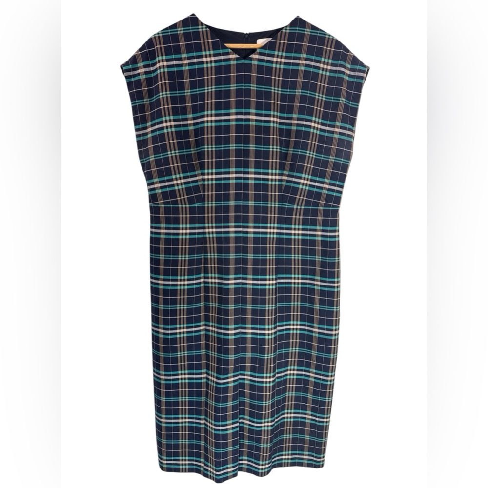 BOSS by Hugo Boss Daela Plaid Stretch Cotton Sheath Dress Size 14 - Picture 4 of 13